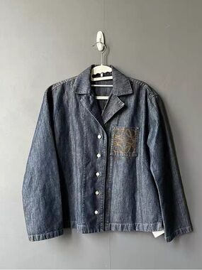 Authentic Loewe Indigo Gray Denim Jacket with Label Detail